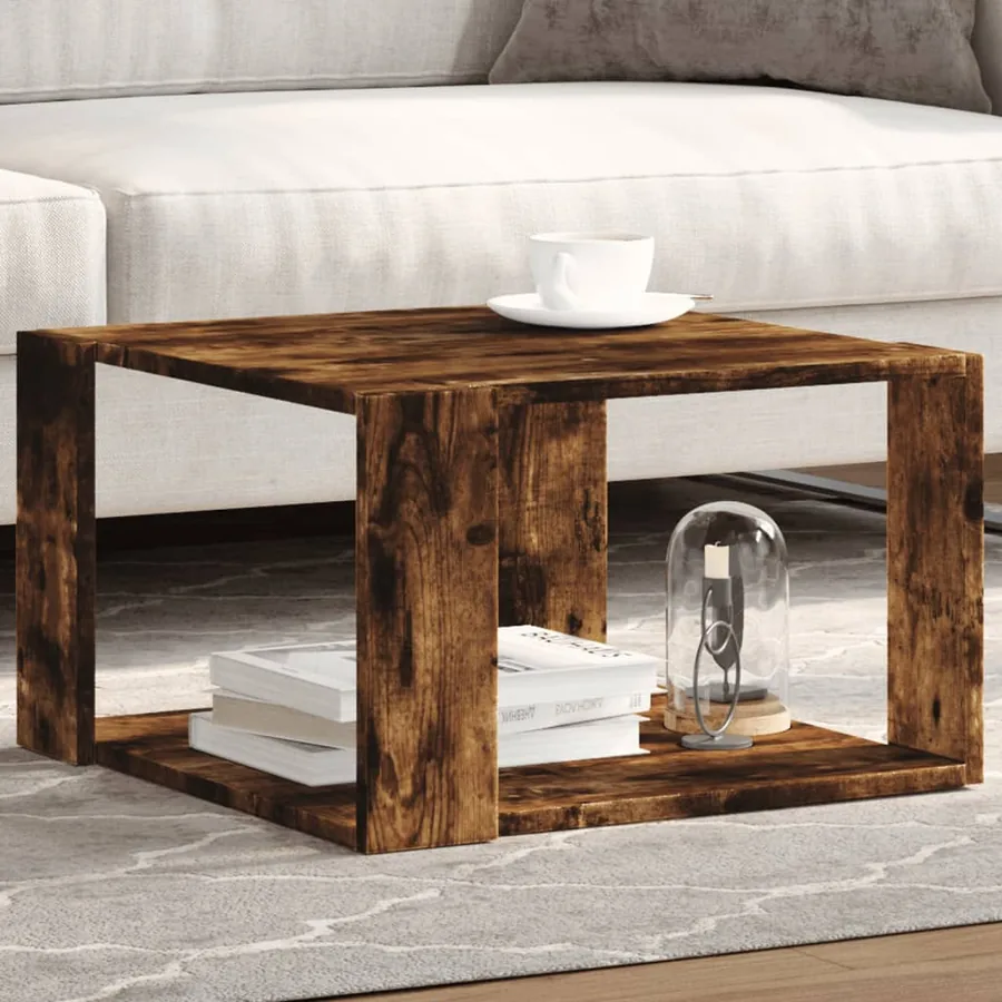 Table basse chêne fumé 51,5x51,5x30 cm bois d'ingénierie