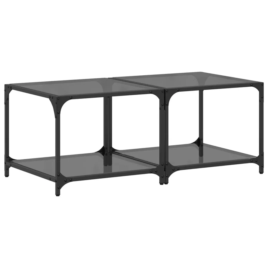 Tables basses avec dessus en verre noir 2 pcs 50x50x40 cm acier - 2