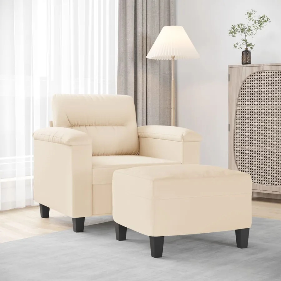 Fauteuil avec repose-pied Beige 60 cm Tissu microfibre