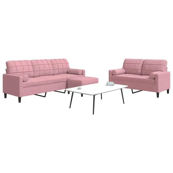 Ensemble de canapés 3pcs et coussins et traversins rose velours