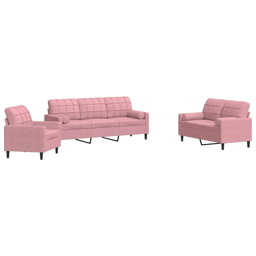 Ensemble de canapés 3pcs et coussins et traversins rose velours - 2
