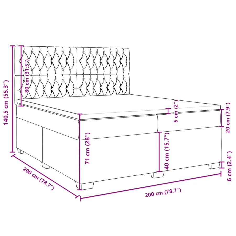 Sommier à lattes de lit et matelas Gris foncé 200x200cm Velours - 13