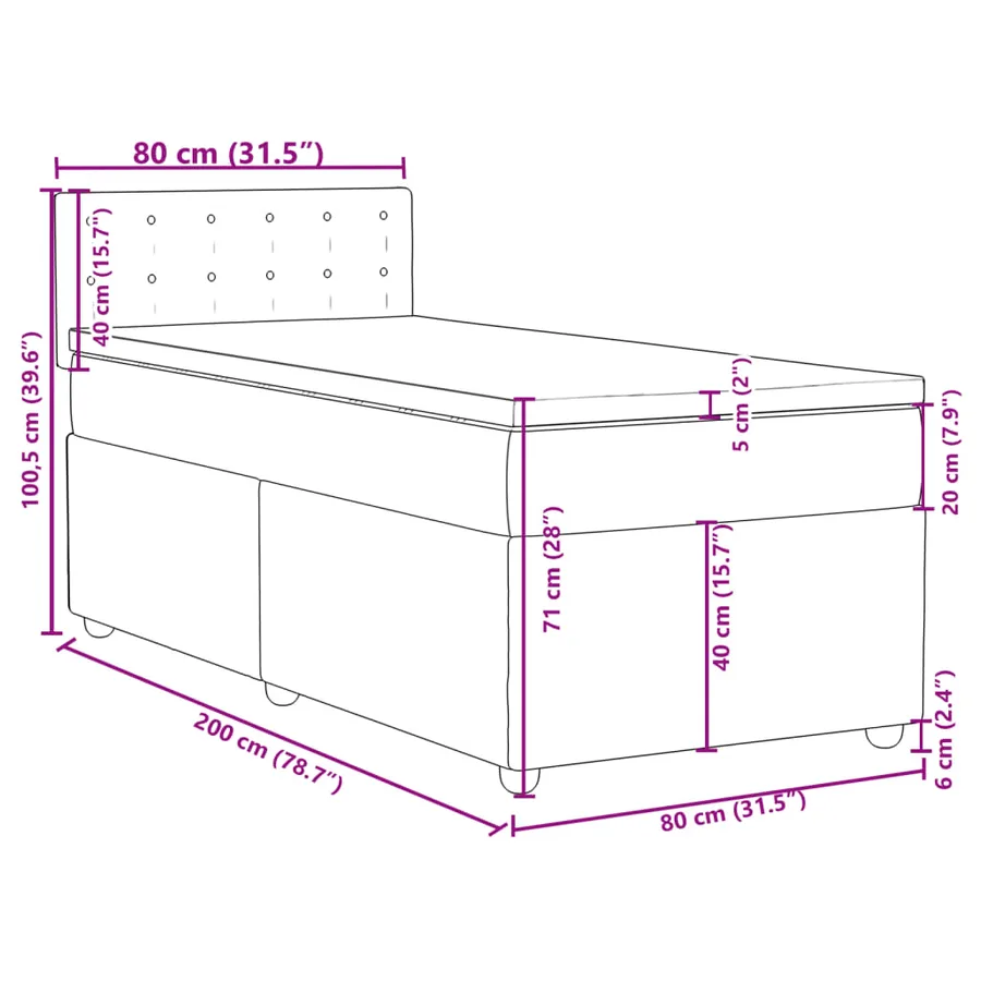 Sommier à lattes de lit avec matelas Gris foncé 80x200 cm Tissu - 13