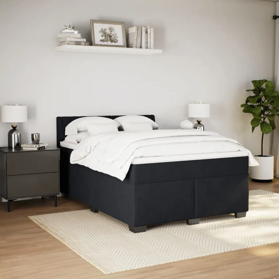 Sommier à lattes de lit avec matelas Noir 140x190 cm Velours - 3