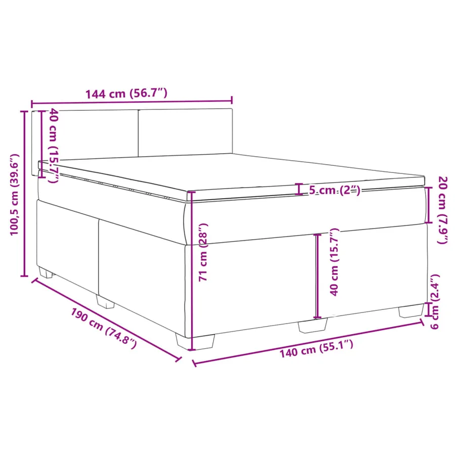Sommier à lattes de lit avec matelas Noir 140x190 cm Velours - 13