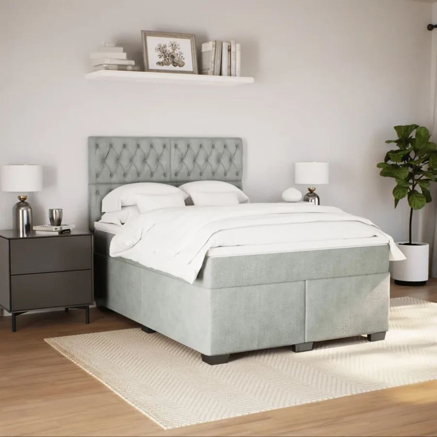 Sommier à lattes de lit et matelas Gris clair 140x190cm Velours - 4