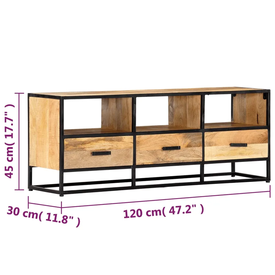 Meuble TV 120x30x45 cm Bois solide de manguier - 8