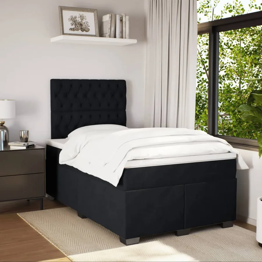 Sommier à lattes de lit avec matelas Noir 120x200 cm Velours - 3