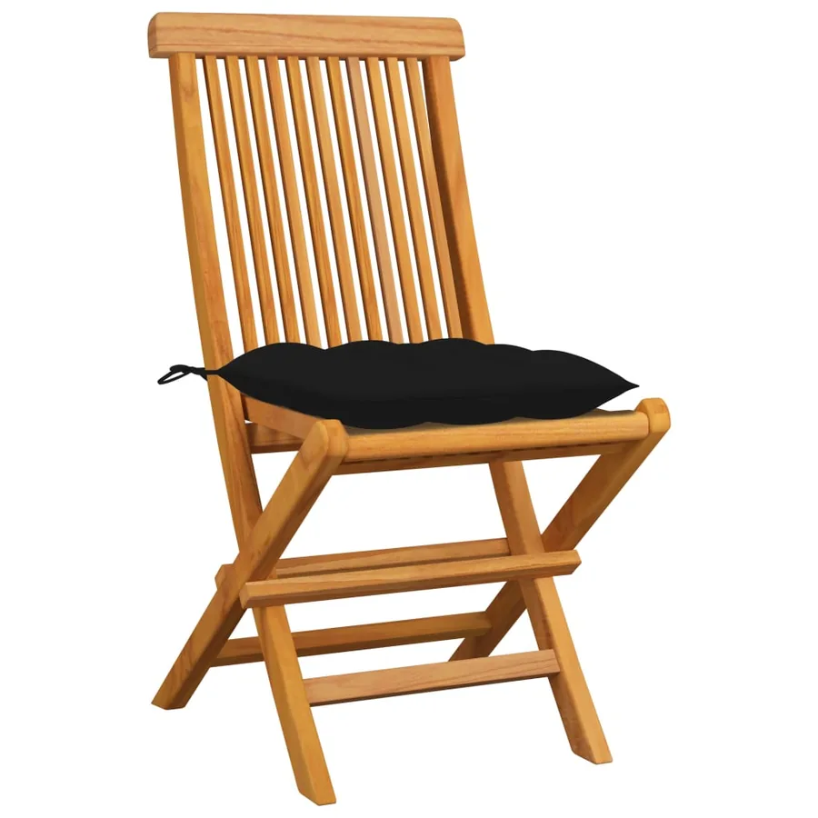 Chaises de jardin et coussins noir lot de 4 Bois de teck massif - 2