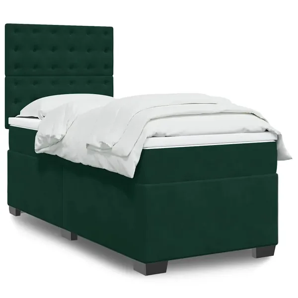 Sommier à lattes de lit avec matelas Vert foncé 100x200 cm