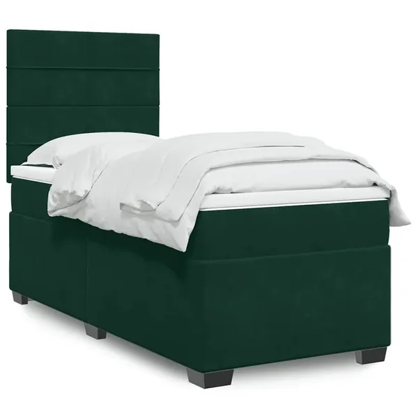 Sommier à lattes de lit avec matelas Vert foncé 100x200 cm
