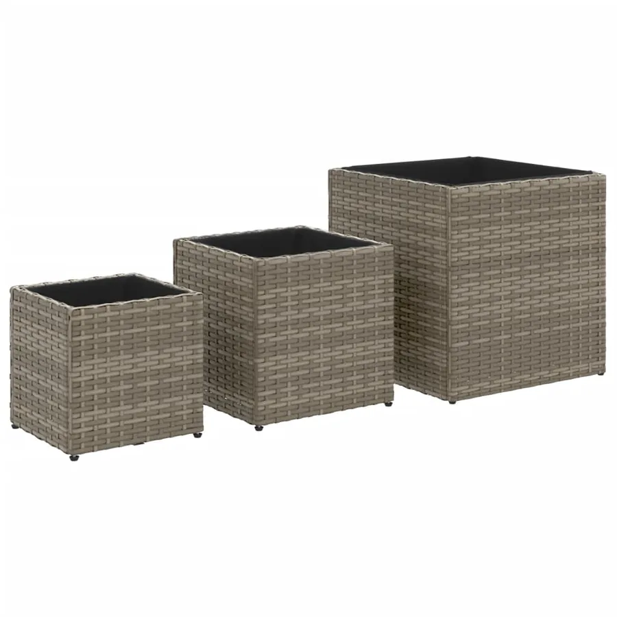 Jardinières d'extérieur 3 pcs gris résine tressée - 2