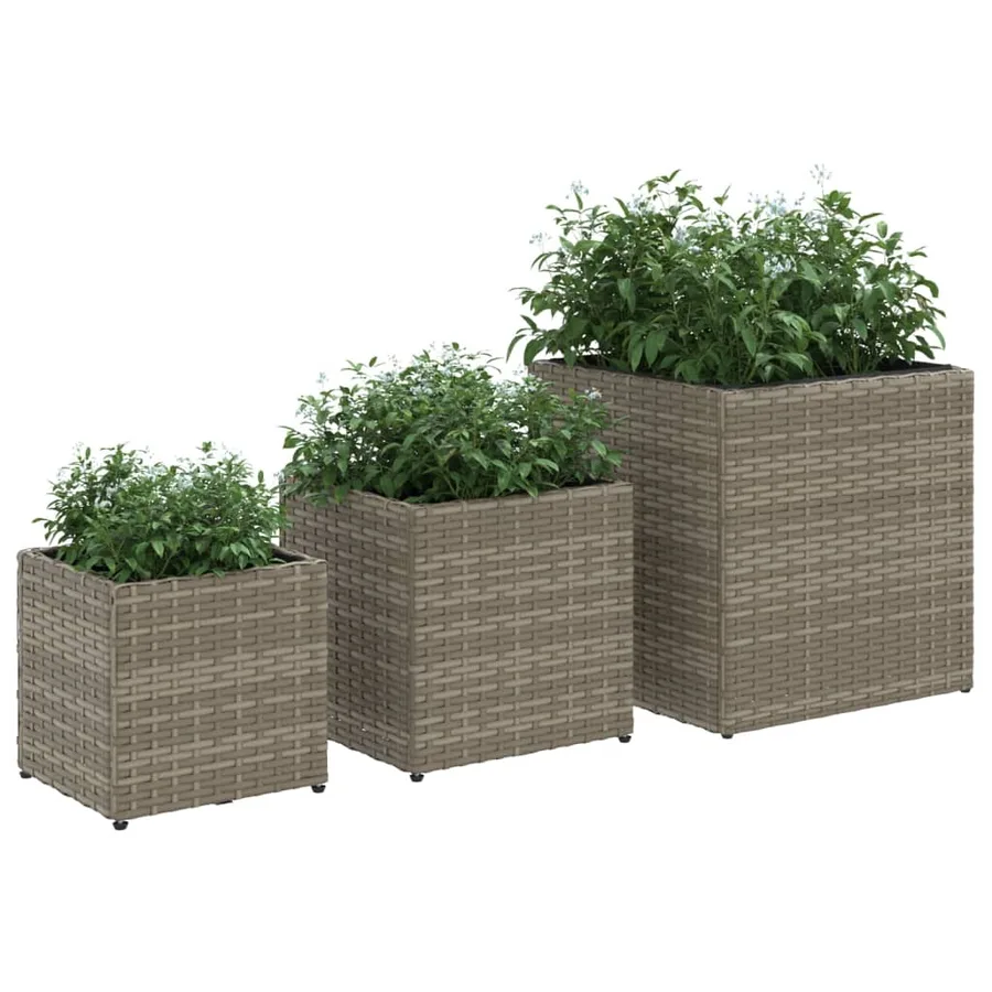 Jardinières d'extérieur 3 pcs gris résine tressée - 4