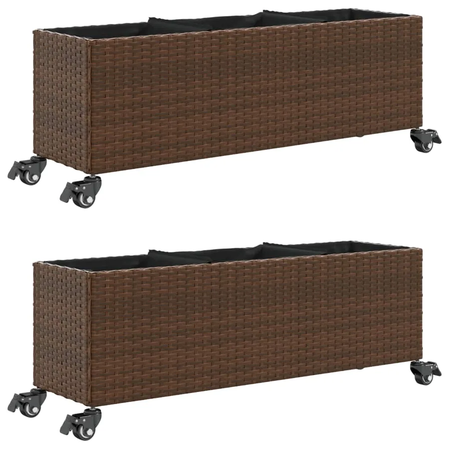 Jardinières et roulettes 2pcs marron 107x32x38cm résine tressée - 2
