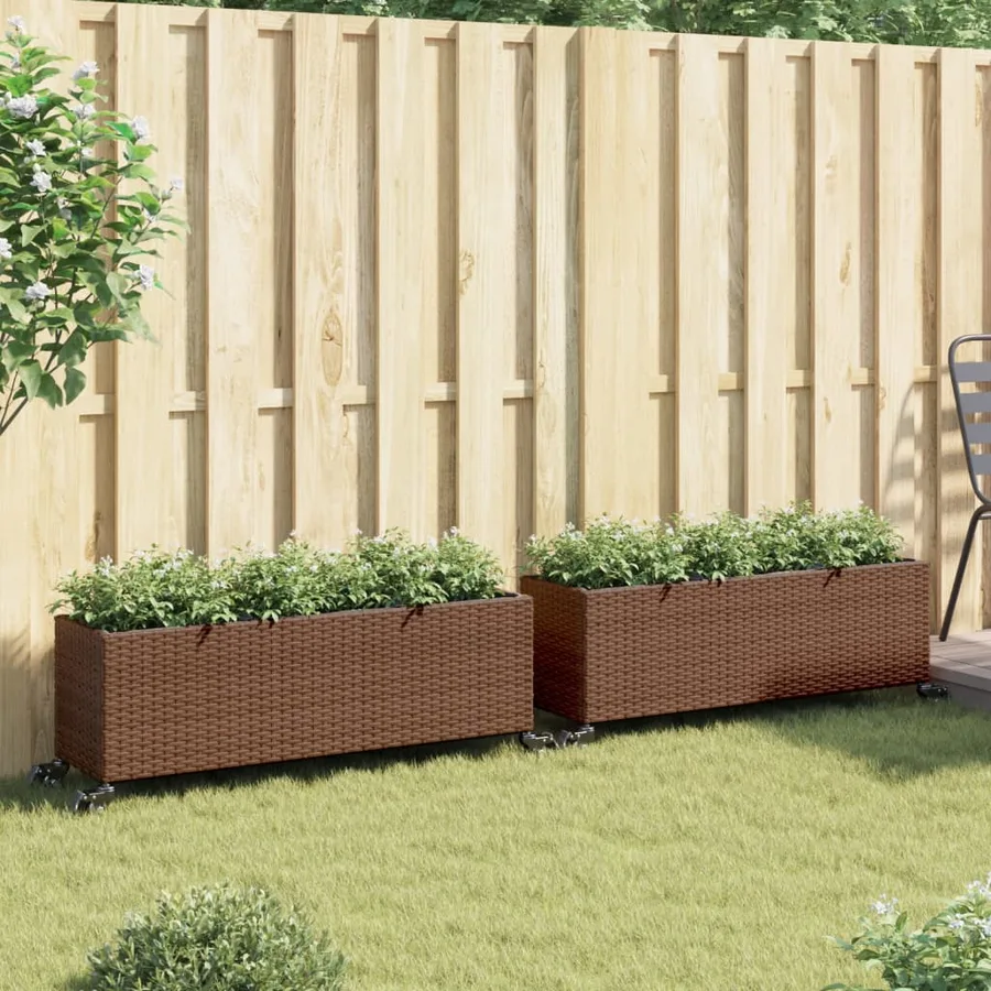 Jardinières et roulettes 2pcs marron 107x32x38cm résine tressée - 3