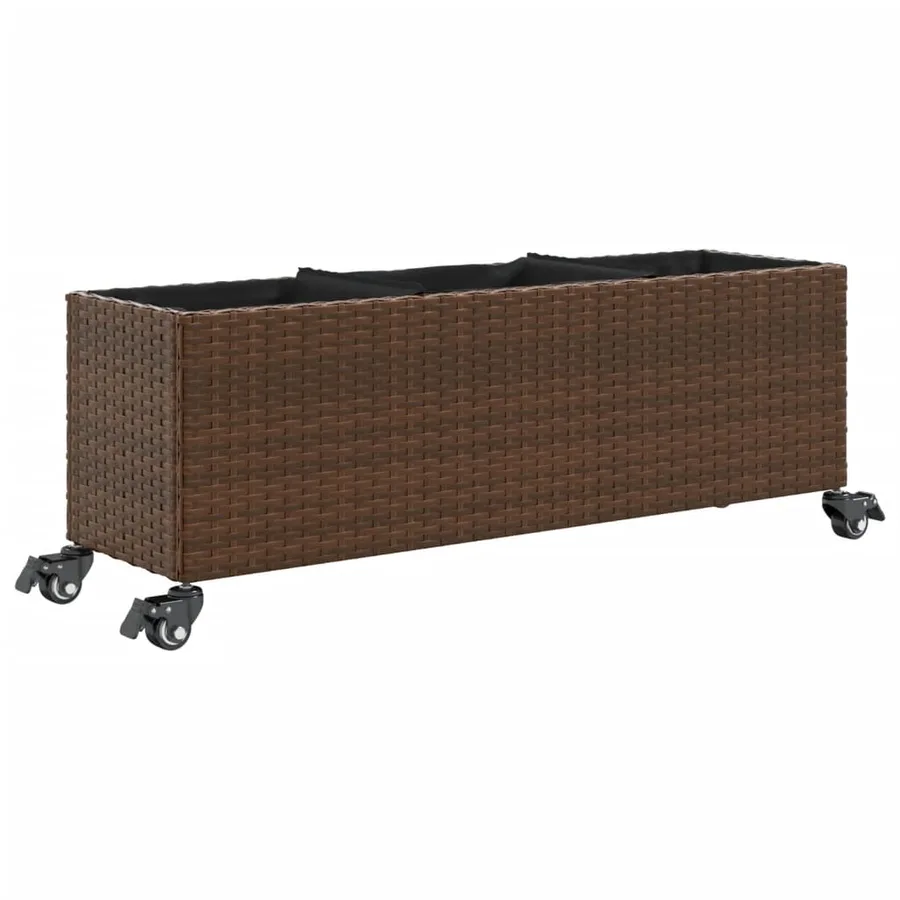 Jardinières et roulettes 2pcs marron 107x32x38cm résine tressée - 5