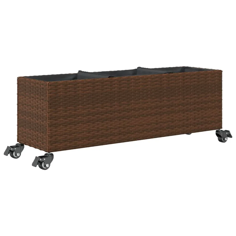 Jardinières et roulettes 2pcs marron 107x32x38cm résine tressée - 8