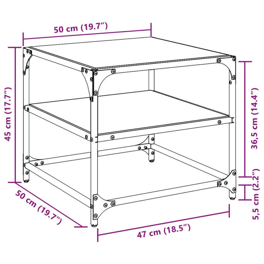 Tables basses avec dessus en verre noir 2 pcs 50x50x45 cm acier - 10