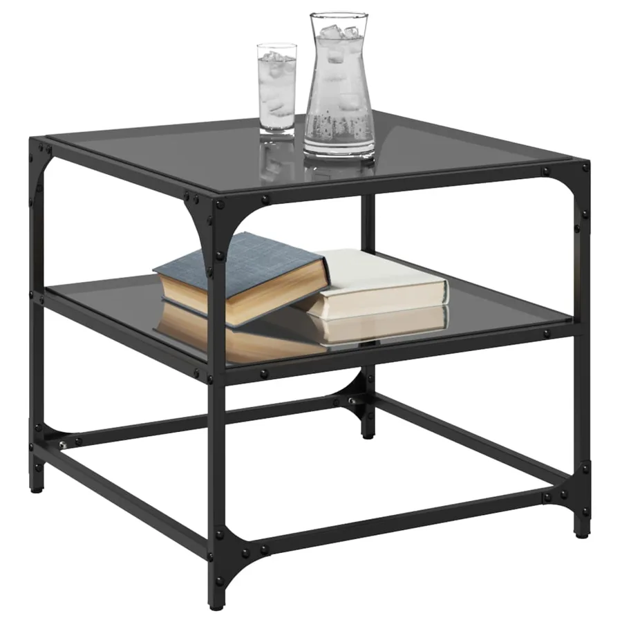 Tables basses avec dessus en verre noir 2 pcs 50x50x45 cm acier - 3