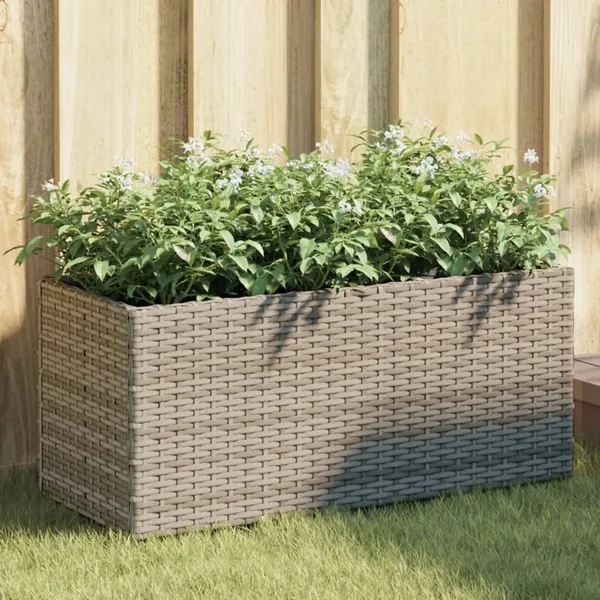 Jardinière avec 2 pots gris 72x30x32 cm résine tressée