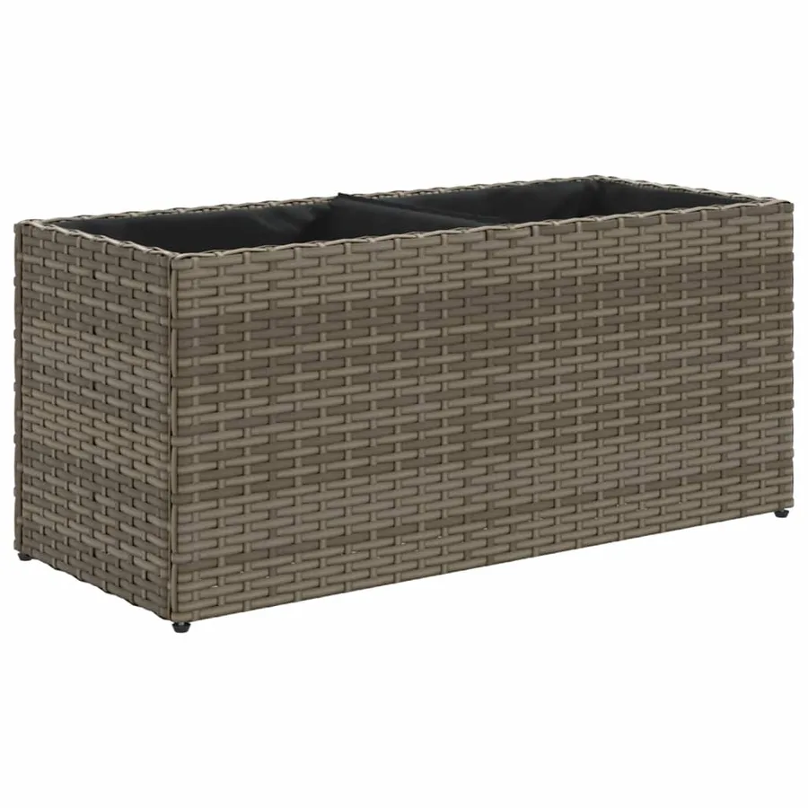 Jardinière avec 2 pots gris 72x30x32 cm résine tressée - 2