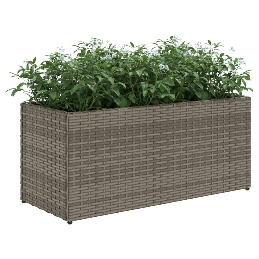 Jardinière avec 2 pots gris 72x30x32 cm résine tressée - 4