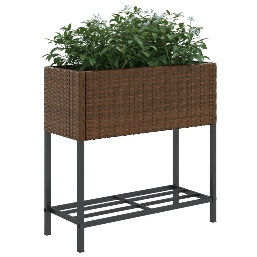 Jardinières avec étagère 2 pcs brun 70x28x70 cm résine tressée - 4