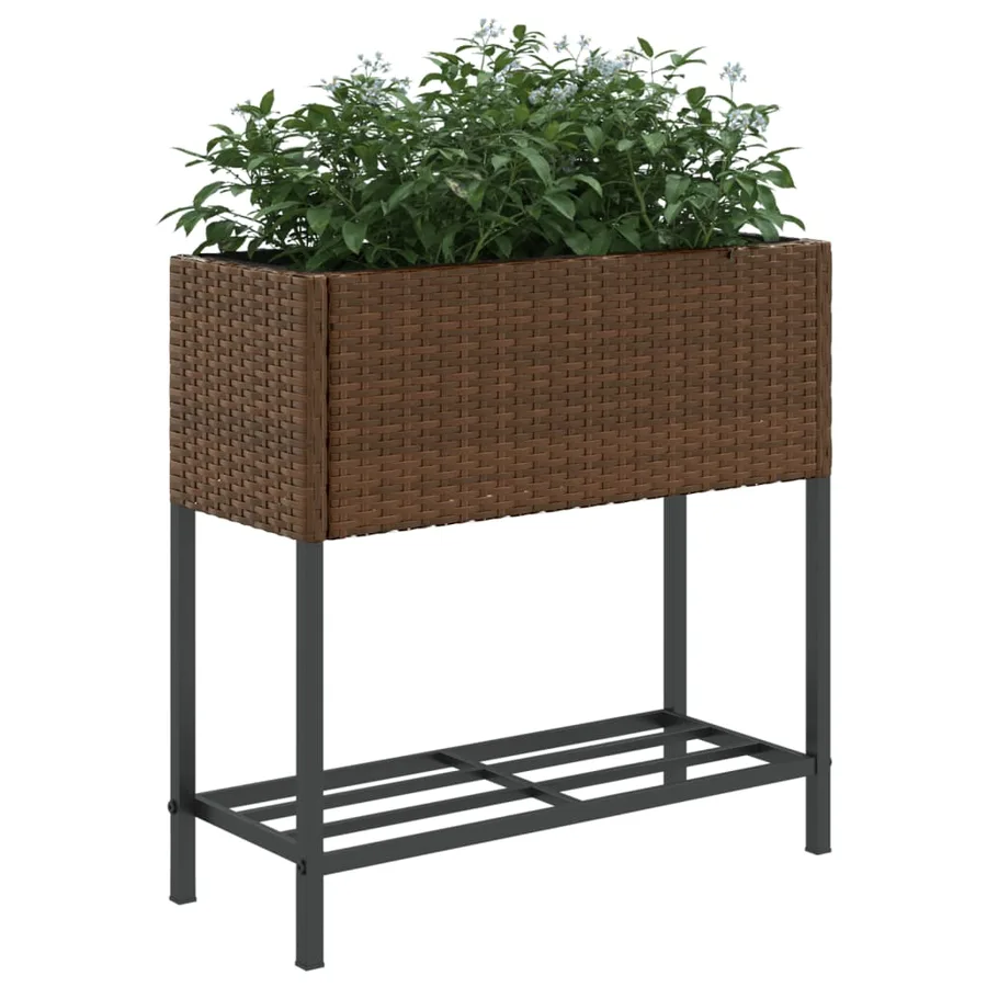 Jardinière avec étagère marron résine tressée - 4