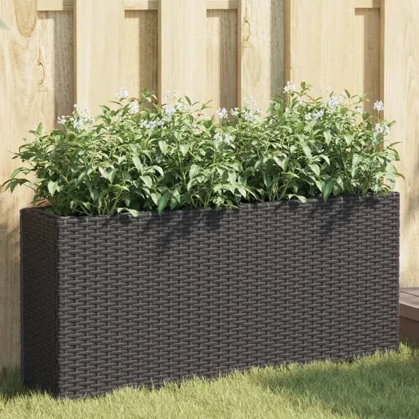 Jardinières avec 2 pots 2 pcs noir 90x20x40 cm résine tressée