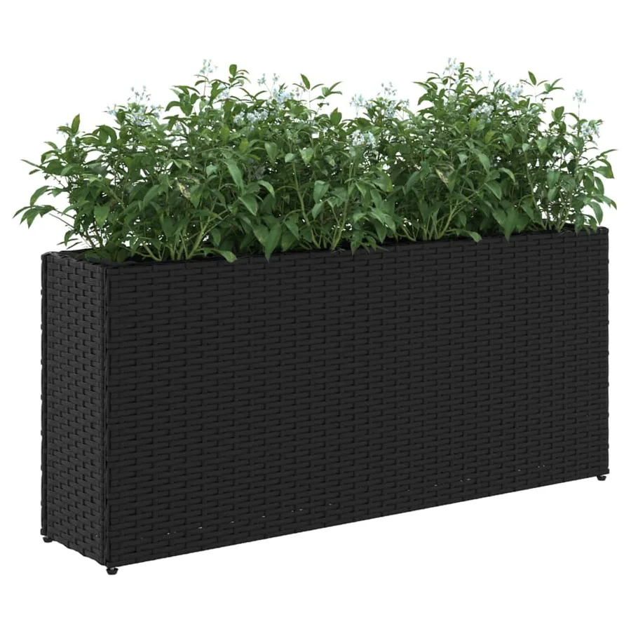 Jardinières avec 2 pots 2 pcs noir 90x20x40 cm résine tressée - 4