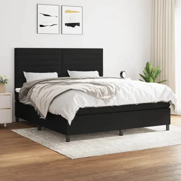 Sommier à lattes de lit avec matelas Noir 160x200 cm Tissu