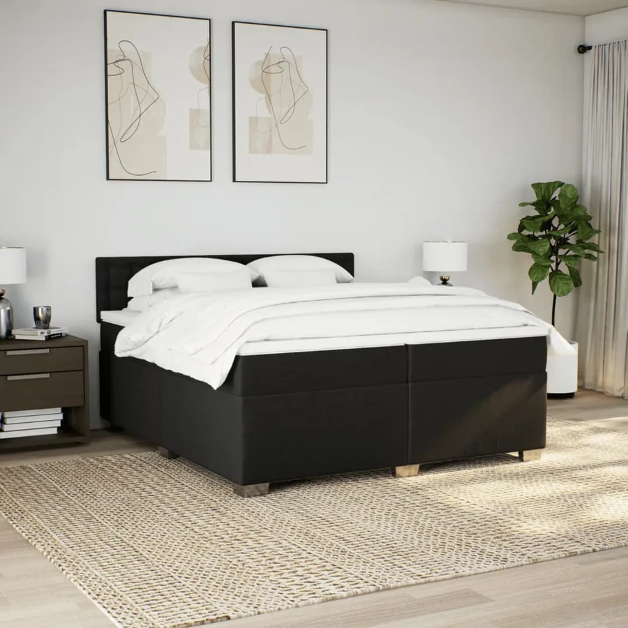 Sommier à lattes de lit avec matelas Noir 200x200 cm Tissu - 4