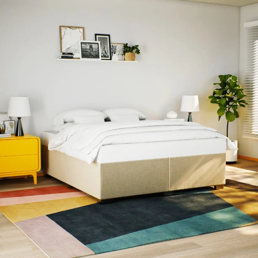 Sommier à lattes de lit avec matelas Crème 200x200 cm Tissu - 3