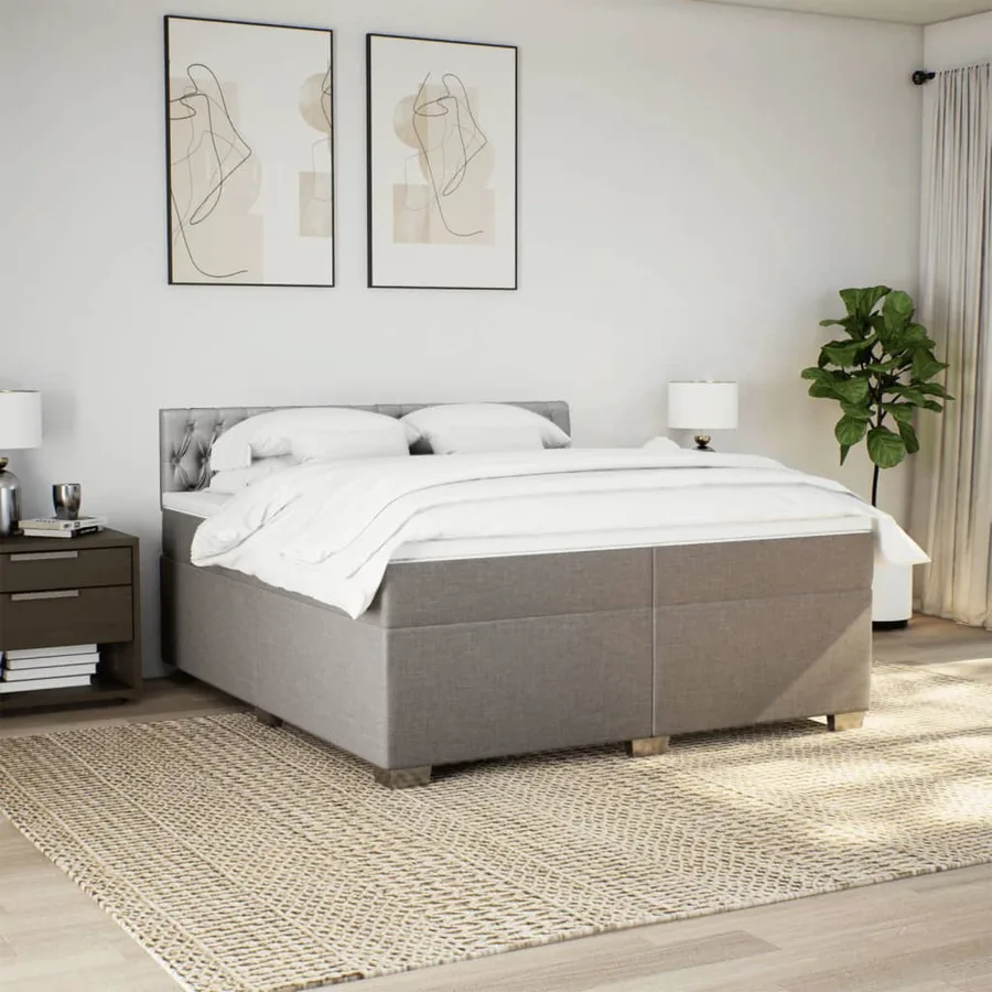 Sommier à lattes de lit avec matelas Taupe 200x200 cm Tissu - 3
