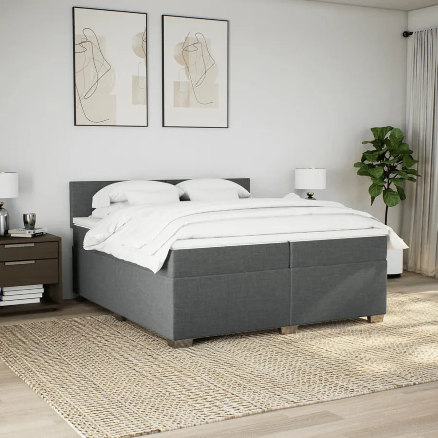 Sommier à lattes de lit avec matelas Gris foncé 200x200cm Tissu - 3