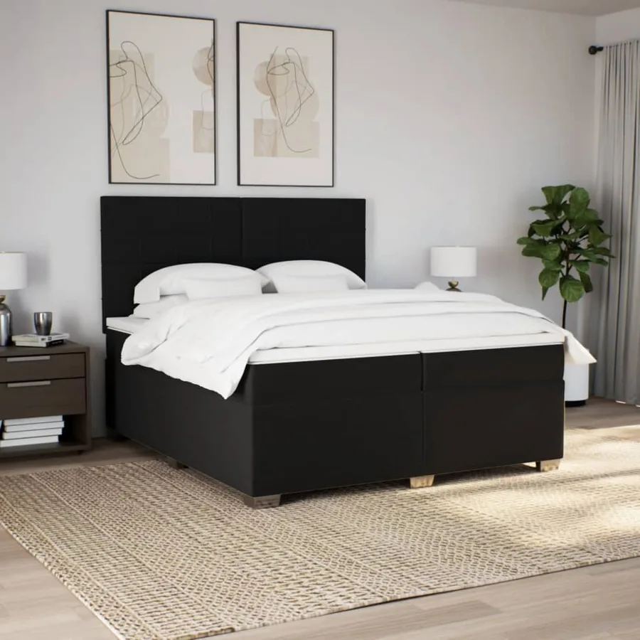 Sommier à lattes de lit avec matelas Noir 200x200 cm Tissu - 3