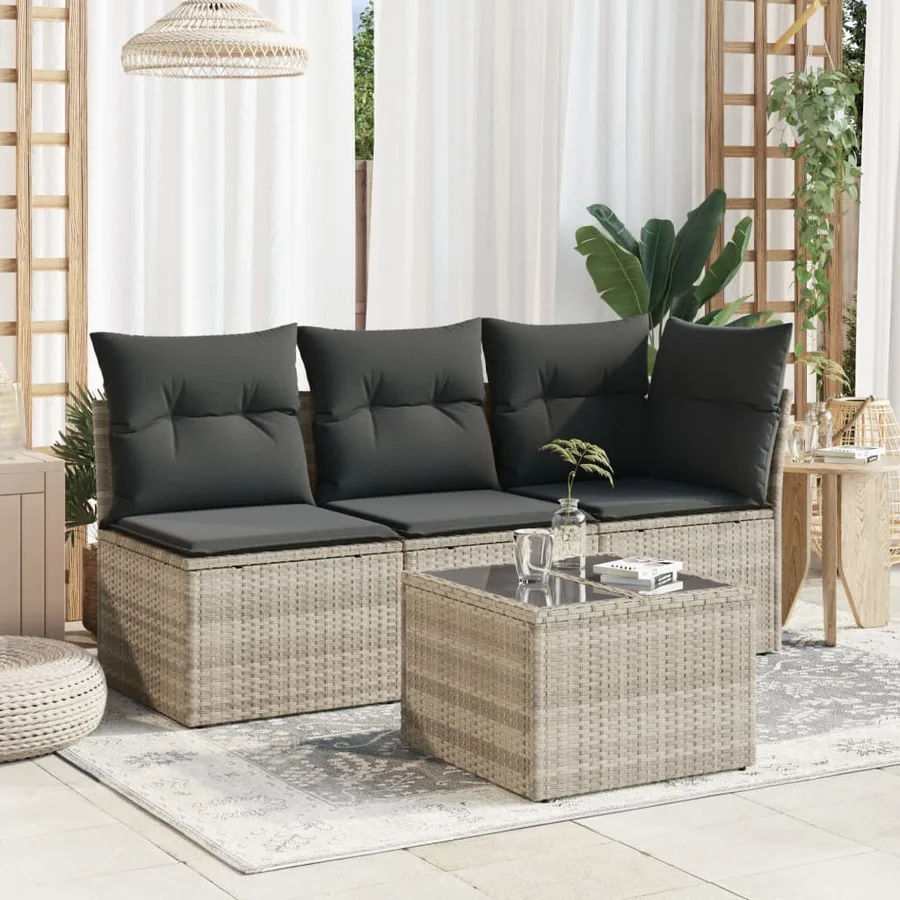 Table de jardin avec dessus en verre gris clair résine tressée - 3