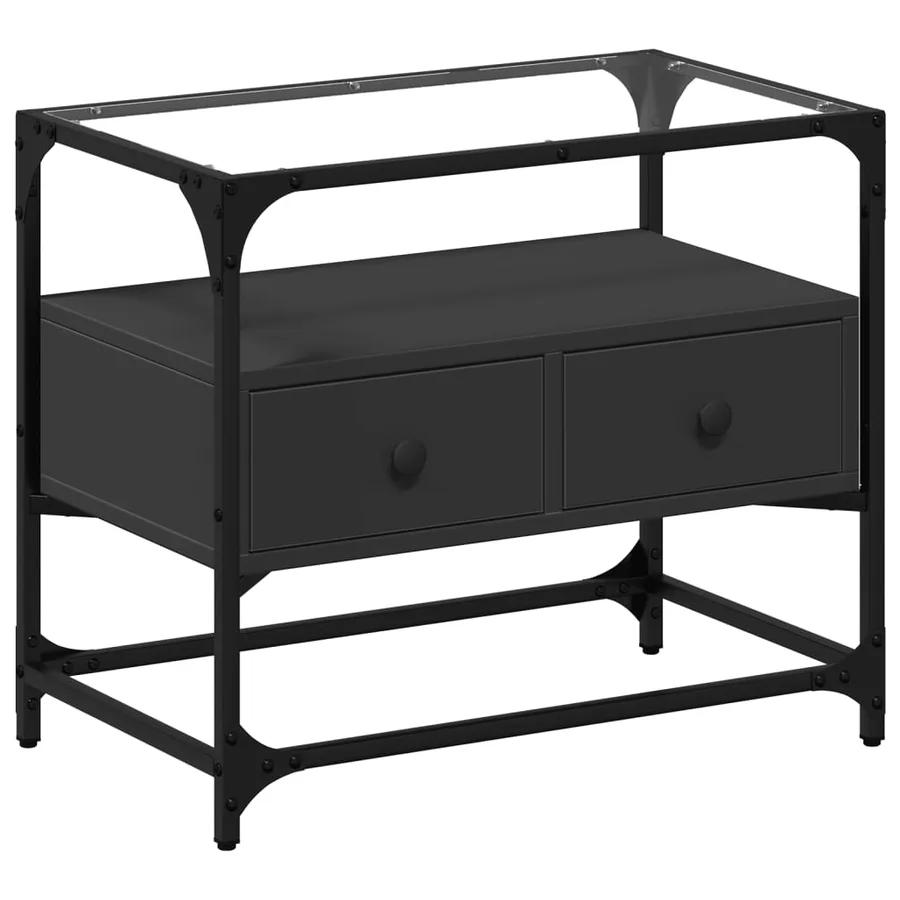Meuble TV et dessus en verre noir 60x35x51 cm bois d'ingénierie - 2