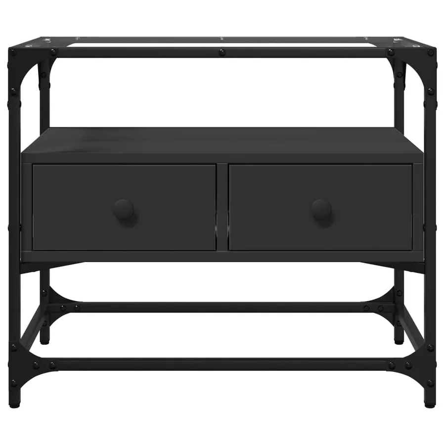 Meuble TV et dessus en verre noir 60x35x51 cm bois d'ingénierie - 4