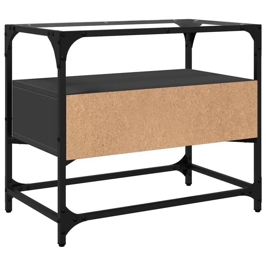 Meuble TV et dessus en verre noir 60x35x51 cm bois d'ingénierie - 6