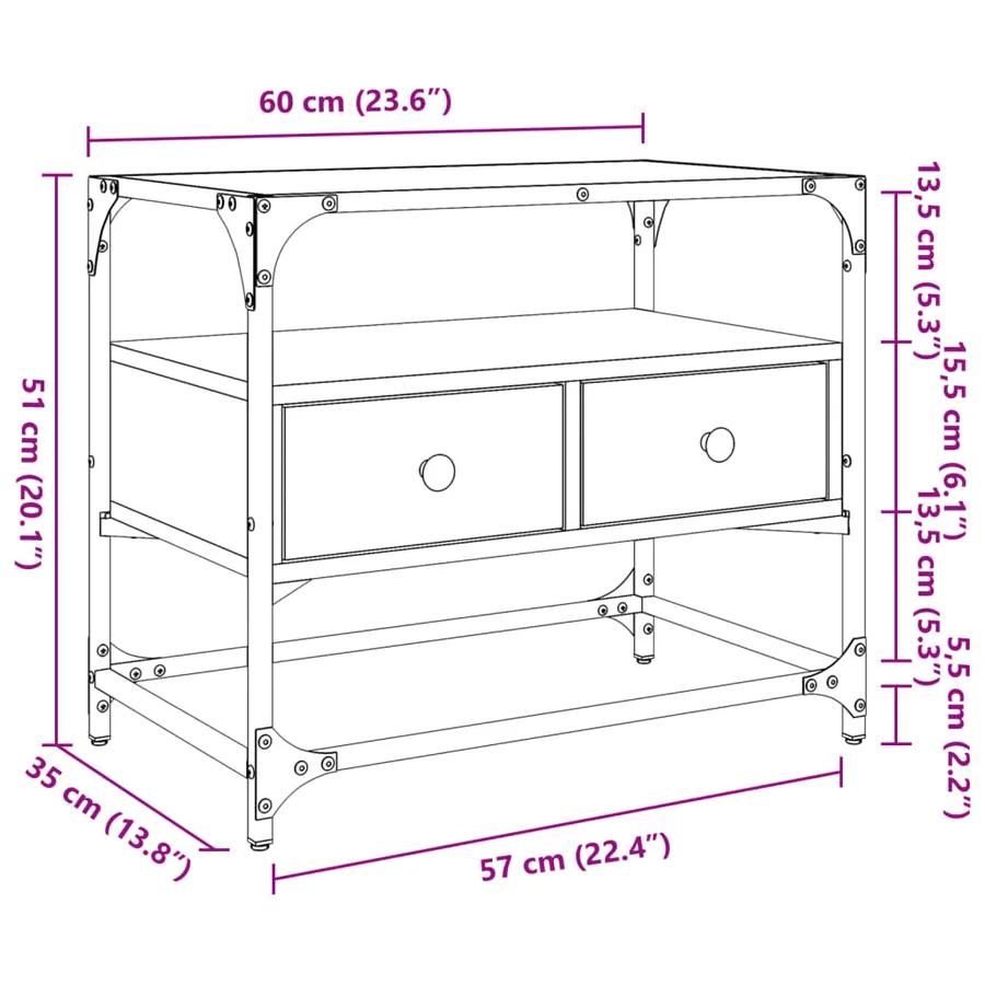 Meuble TV avec dessus en verre chêne fumé bois d'ingénierie - 10