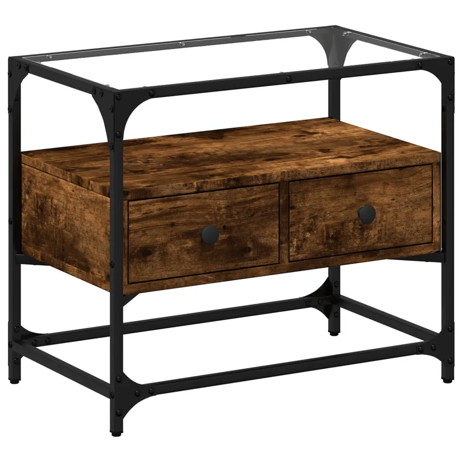 Meuble TV avec dessus en verre chêne fumé bois d'ingénierie - 2