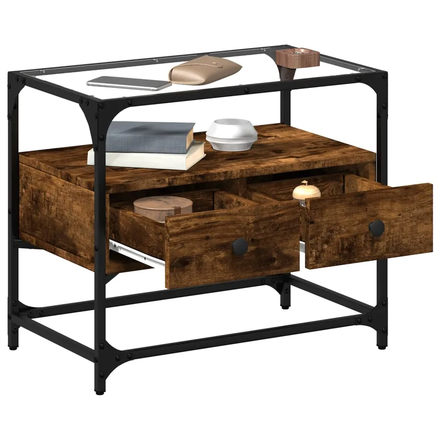 Meuble TV avec dessus en verre chêne fumé bois d'ingénierie - 3