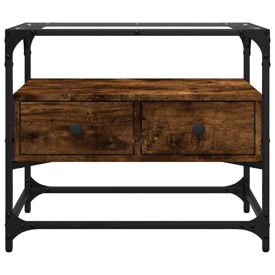 Meuble TV avec dessus en verre chêne fumé bois d'ingénierie - 4
