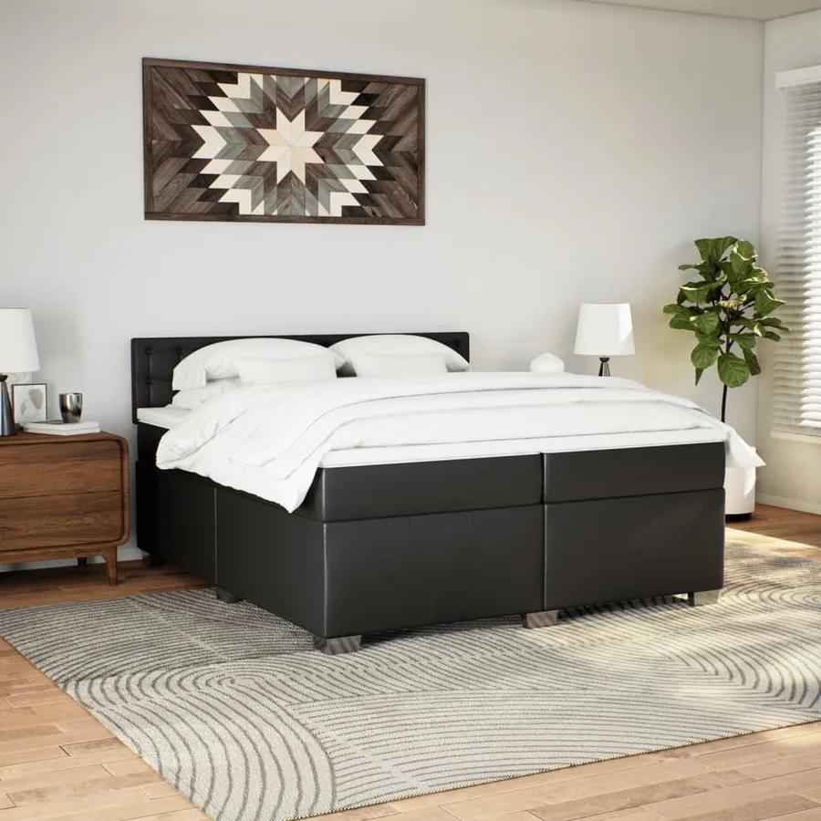 Sommier à lattes de lit avec matelas Noir 200x200 cm Similicuir - 4