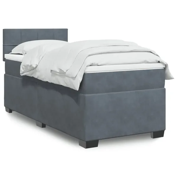 Sommier à lattes de lit avec matelas gris foncé 90x190 cm simple velours