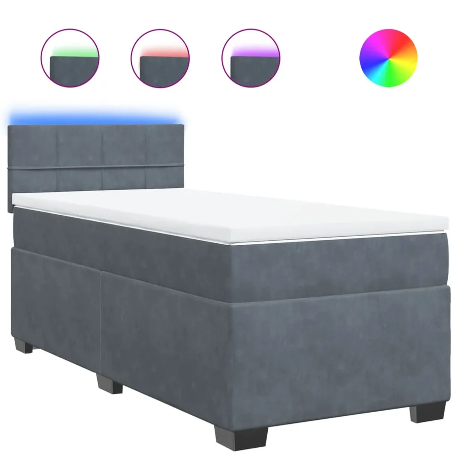 Sommier à lattes de lit avec matelas gris foncé 90x190 cm simple velours - 2