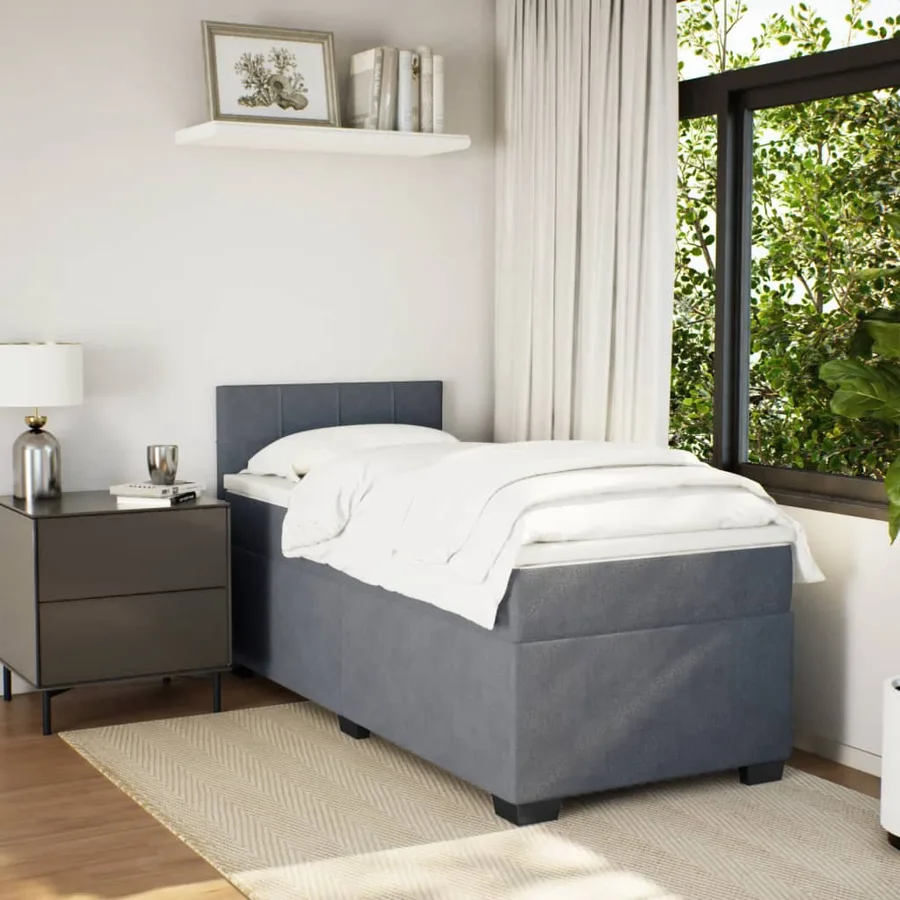 Sommier à lattes de lit avec matelas gris foncé 90x190 cm simple velours - 5