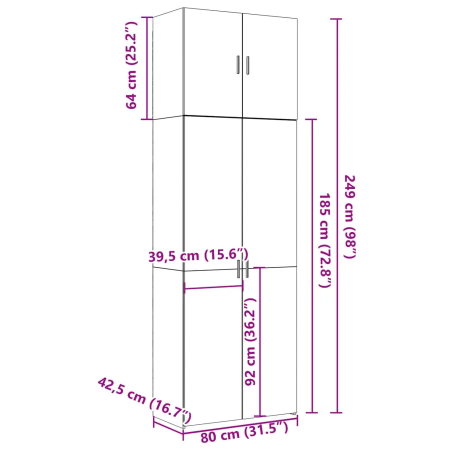 Buffet haut gris béton 80x42,5x249 cm bois d'ingénierie - 13