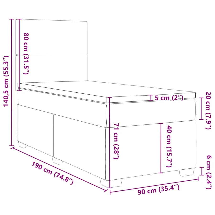 Sommier à lattes de lit avec matelas Rose 90x190 cm Velours - 19